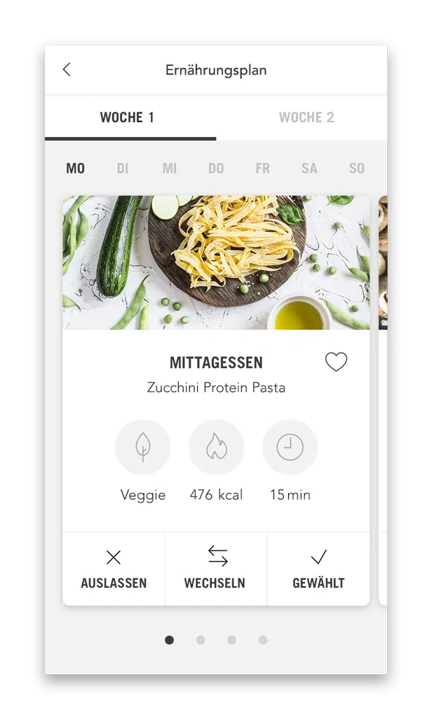 Partner Ernährungsplan Plan mit Mahlzeiten (Smartphone Ansicht Beispiel Tag)
